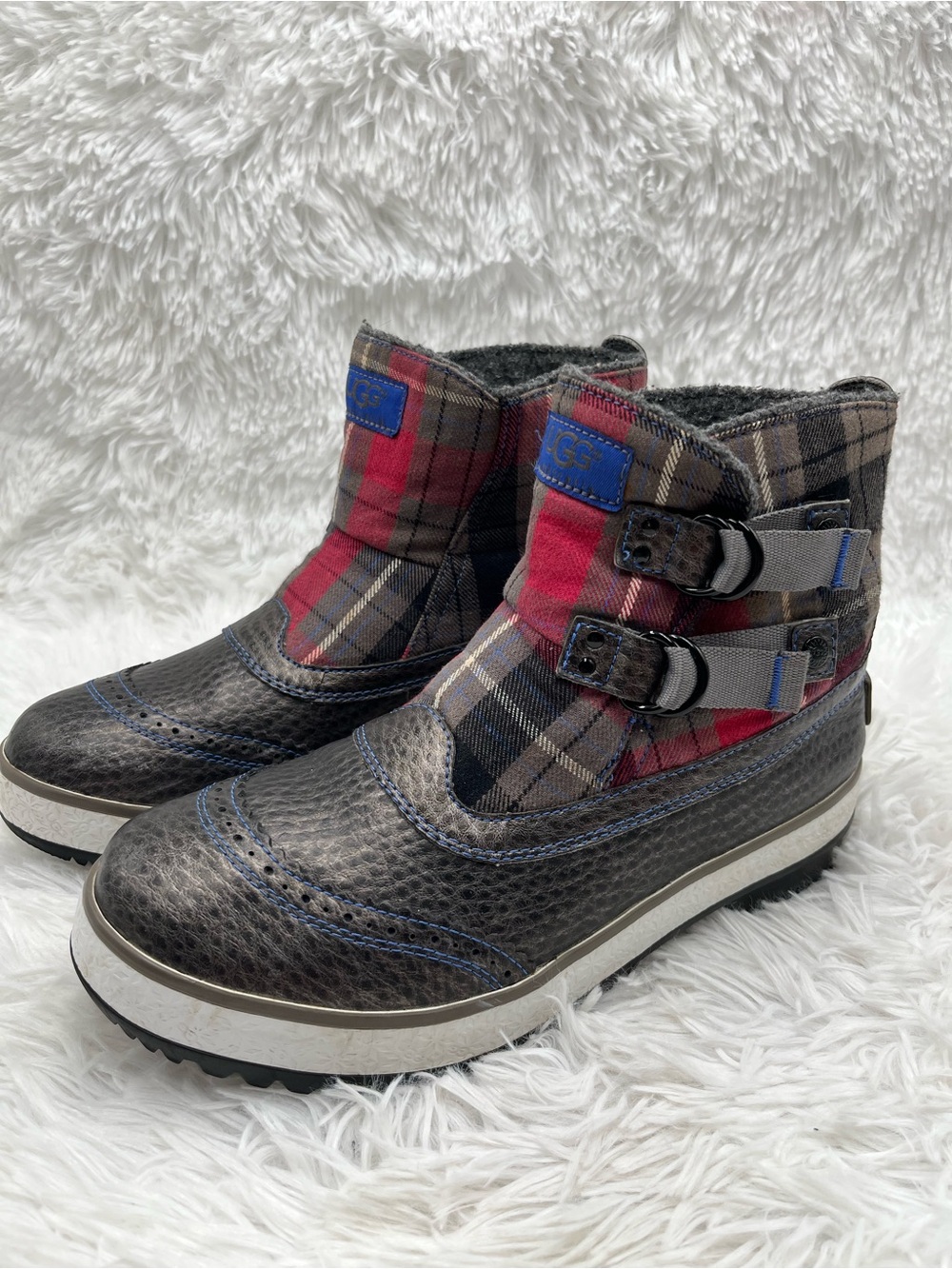 UGG Australia Winter Boots Size 8 Plaid Waterproof Wool Lined